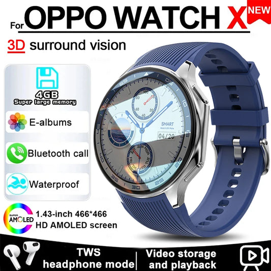 2024 Nuevo para OPPO Watch X Smart Watch 4G Memoria Música Video Bluetooth Llamada IP68 Waterproof AMOLED Smartwatch para auriculares TWS