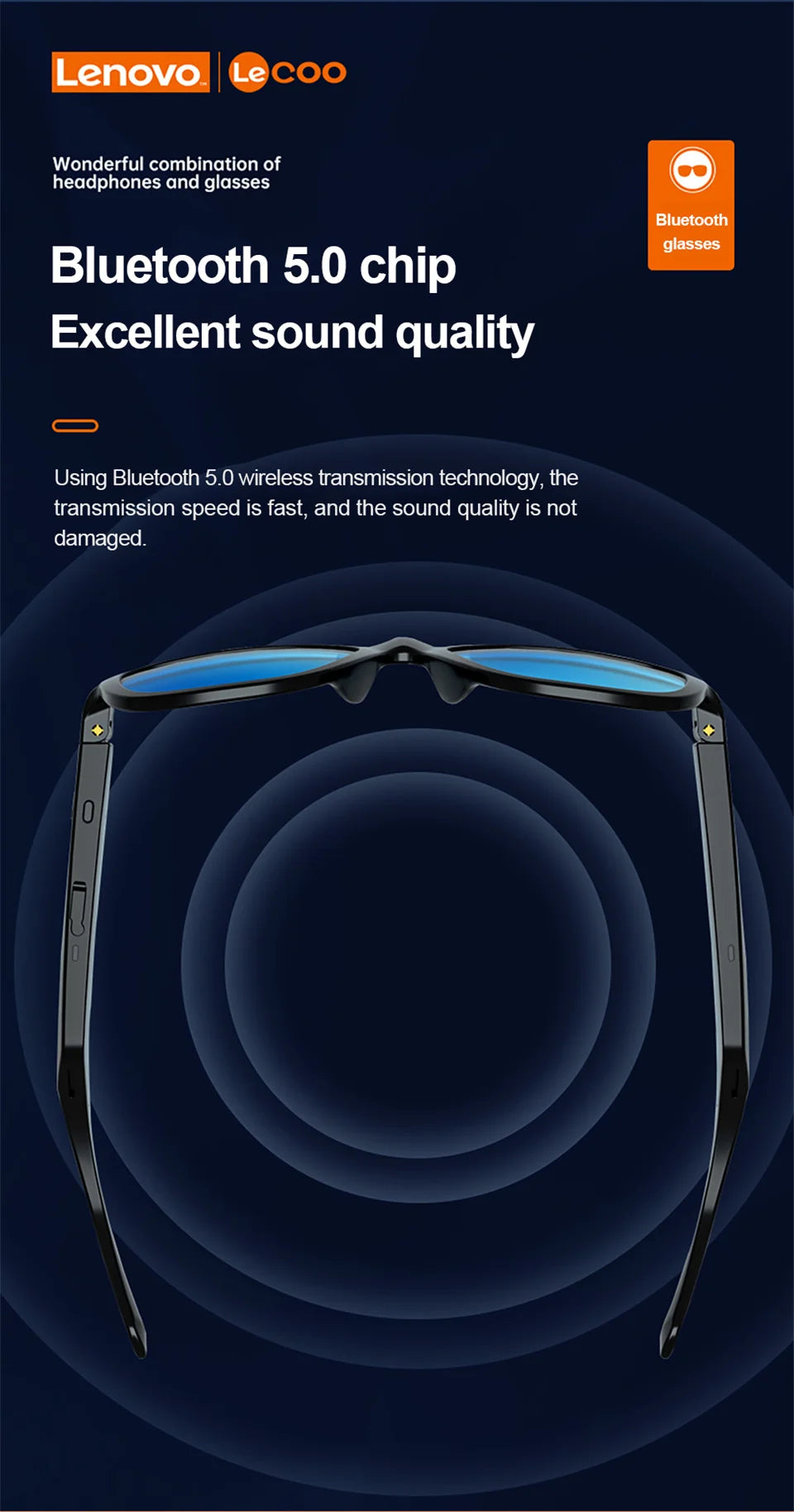 Lenovo C8 gafas de sol inteligentes inalámbricas Bluetooth auriculares con luz azul protección de ojos auriculares deportivos gafas de música auriculares con micrófono HD