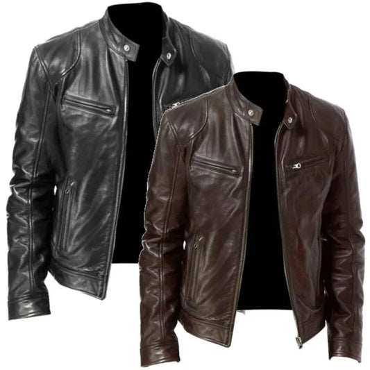 Chaqueta de cuero para hombre Bomber Motorcycle Biker Pu Leather Casual Loose Fit Faux Jacket para hombres