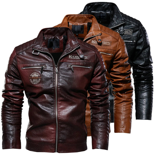 2023 Chaqueta de cuero para hombre Polar de invierno Motocicleta Chaqueta de cuero sintético Cuello de piel extraíble Cortavientos Ropa de hombre Abrigo delgado