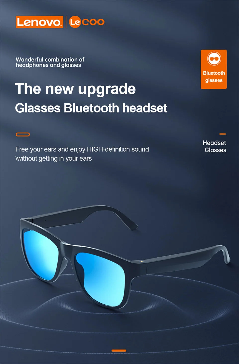 Lenovo C8 gafas de sol inteligentes inalámbricas Bluetooth auriculares con luz azul protección de ojos auriculares deportivos gafas de música auriculares con micrófono HD